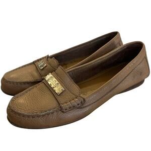 Coach Fredrica Tan Pebbled Leather Driving Loafers Slip-On Flats Preppy Heritage